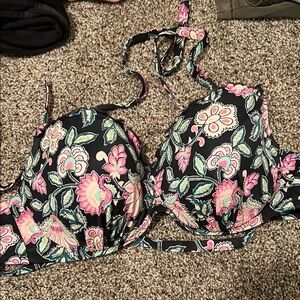 Shade & Shore Black Floral Bikini Top
